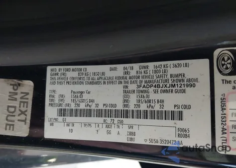 2018 Ford Fiesta Se z USA, uszkodzony, nr VIN 3FADP4BJXJM121990